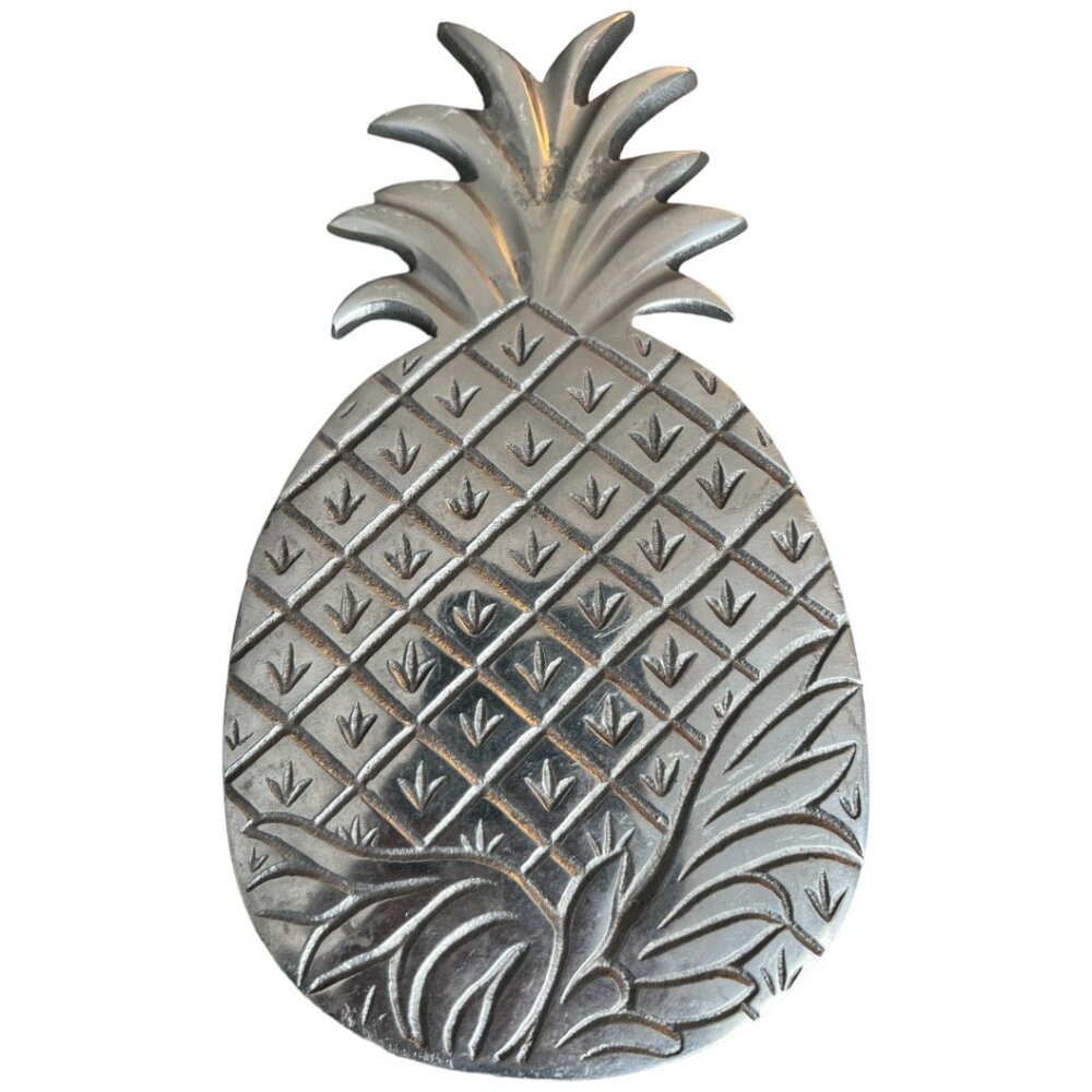 Silver Pineapple TRIVET Hot Plate India Stamped Aluminum Footed 9" L x 5.25" W